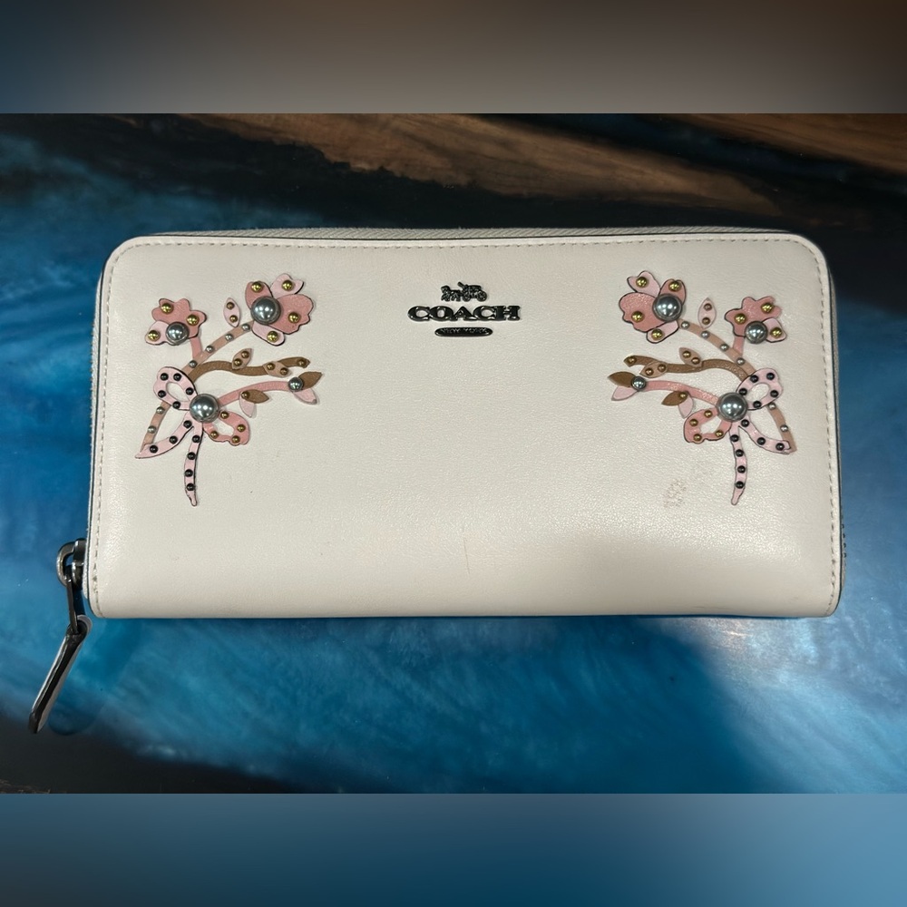 Coach Cream Wallet with Pink Floral Design